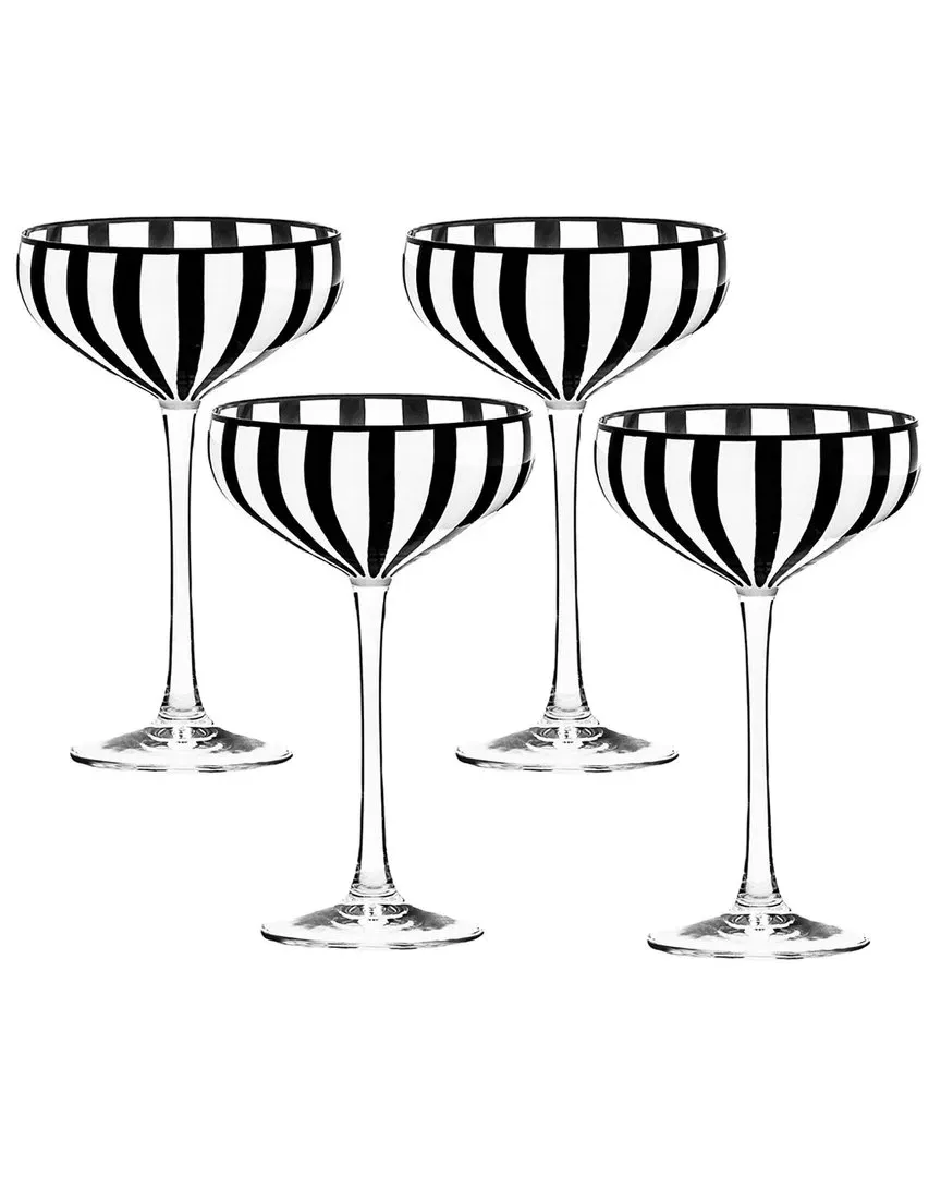 Set of 4 Red Wine Glasses - Black & White Stripe, Glass