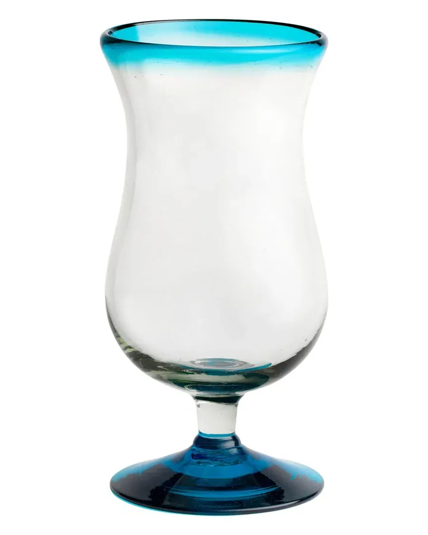 Set of 6 Rim Hurricane Handblown Glasses - Aqua, Glass image
