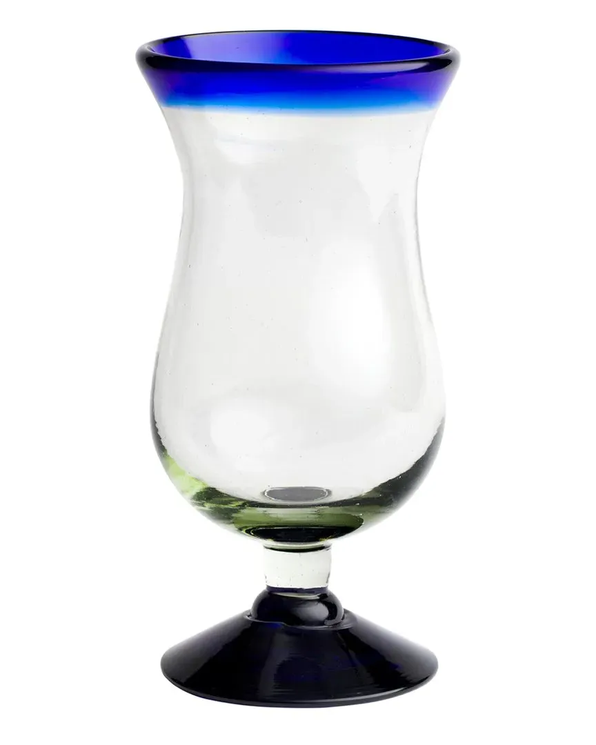 Set of 6 Rim Hurricane Handblown Glasses - Blue, Glass