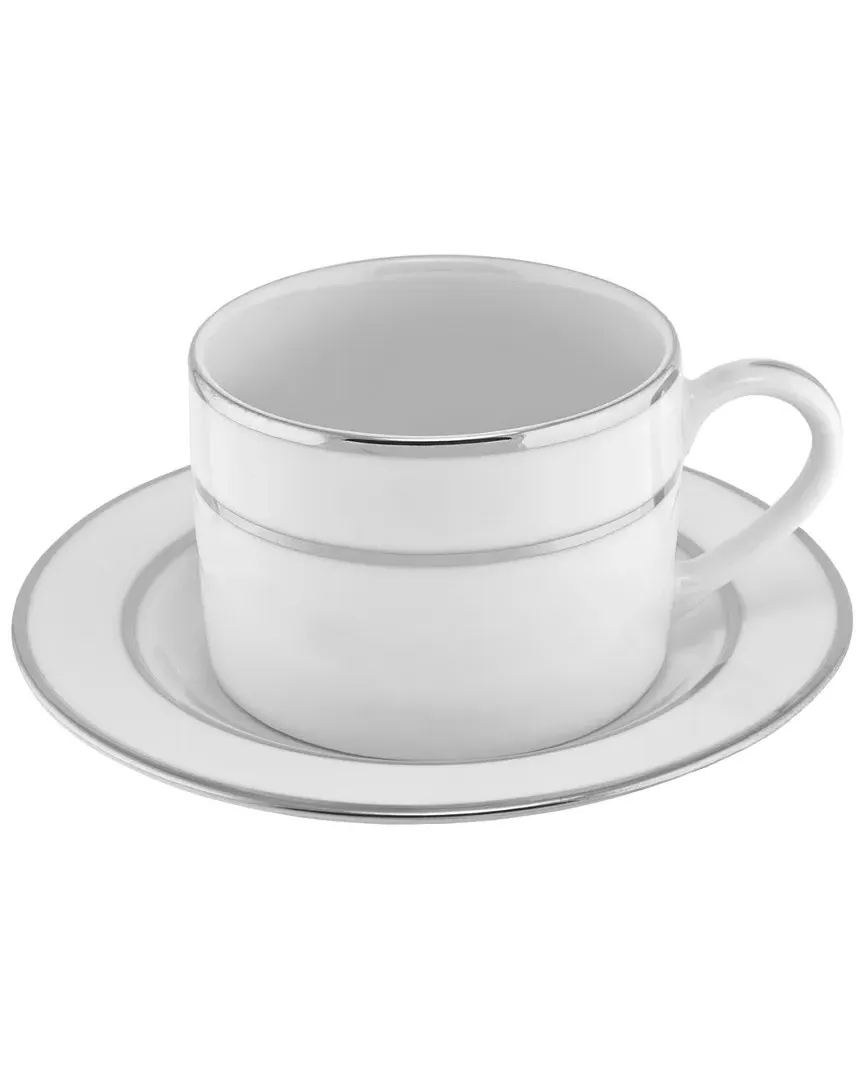 Set of 6 Silver Double Line Cup & Saucer - Porcelain image