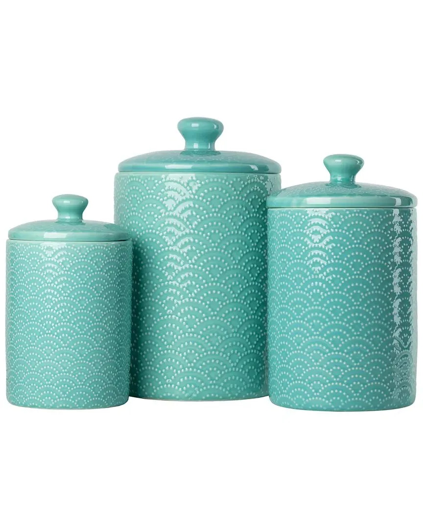 Tide Embossed 3pc Ceramic Canister Set - Blue image