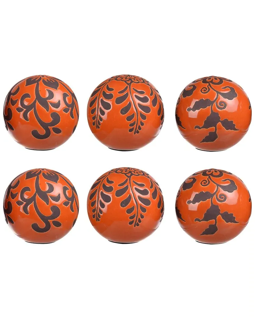 Marbleized Ball Accents Set of 6 - Orange, Ceramic image
