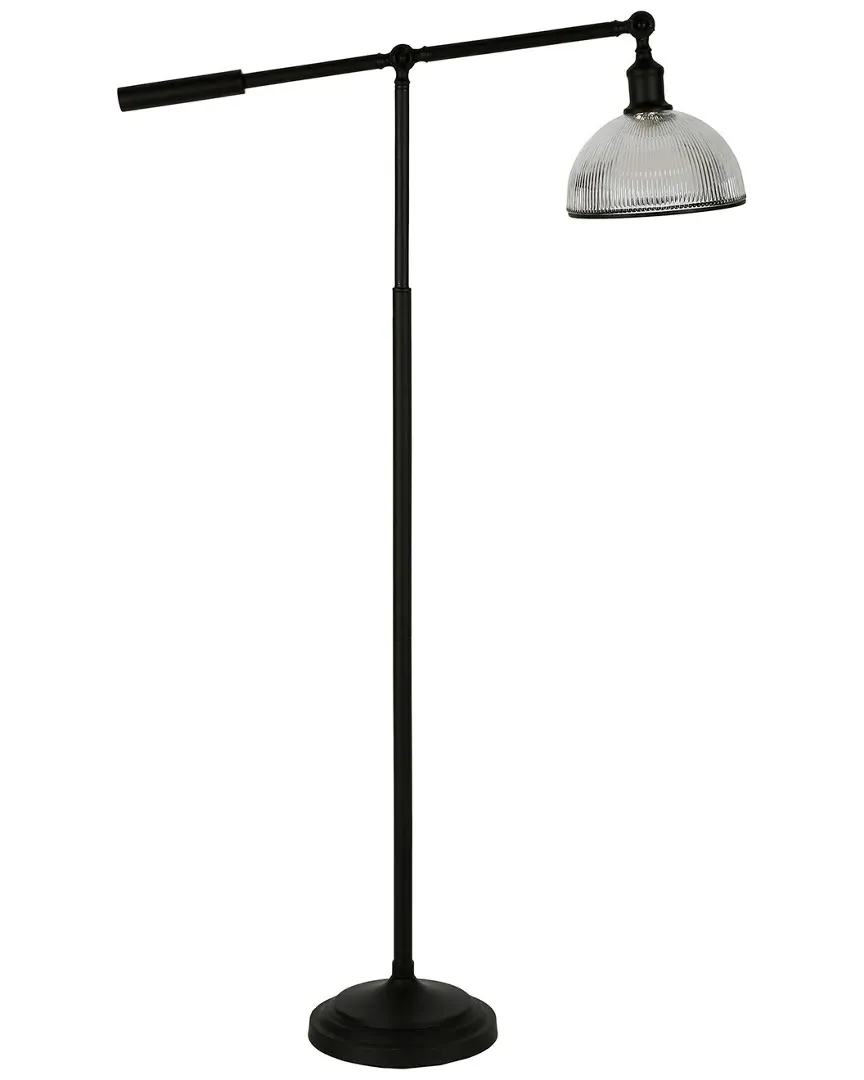 Frenkel Adjustable Floor Lamp with Ribbed Glass Shade - Black image