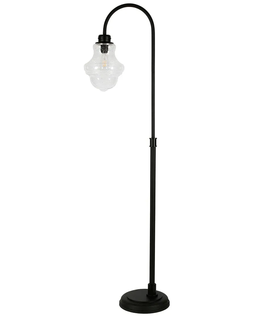 Sara Arc Floor Lamp with Seeded Glass Shade - Black, Metal image