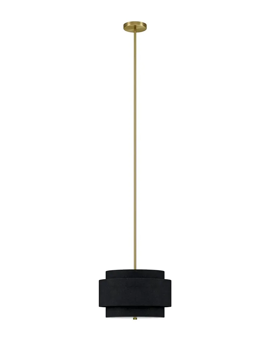 Solomon 16in 2-Light Pendant with Tiered Fabric Shade - Brass