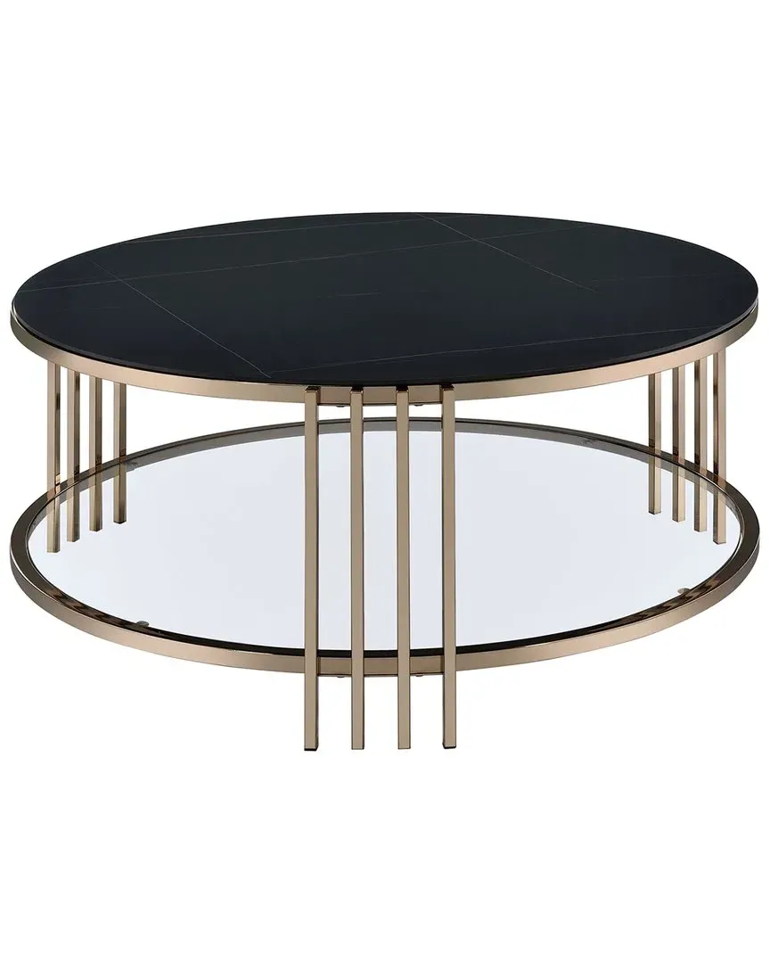 Abisha Square Coffee Table with Shelf - Champagne, Metal image