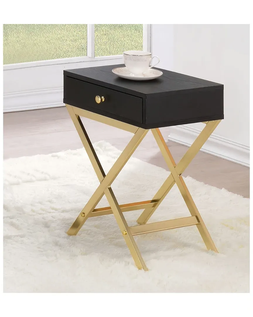Coleen Side Table with Drawer - Black, Brass