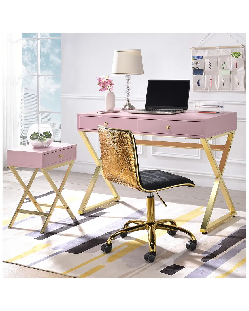 Coleen Side Table with Drawer - Pink, Gold