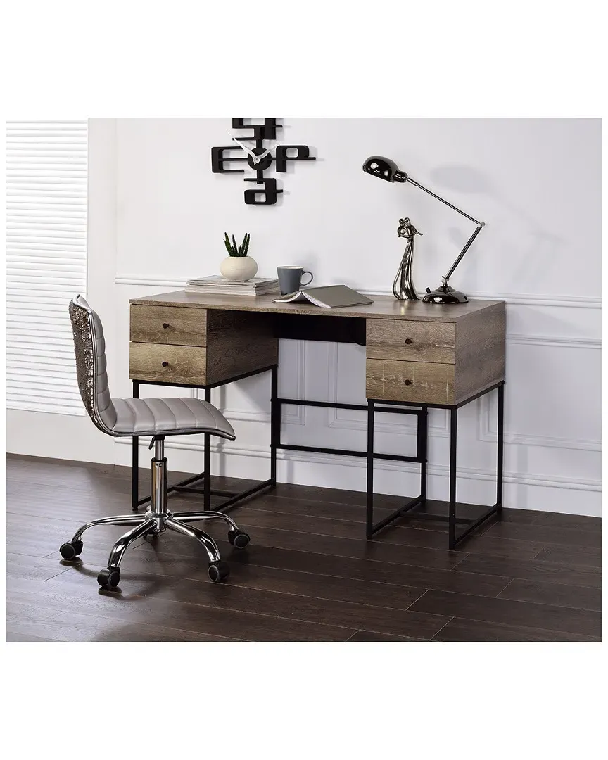 Desirre Desk with 4 Drawers - Rustic Oak, Metal image