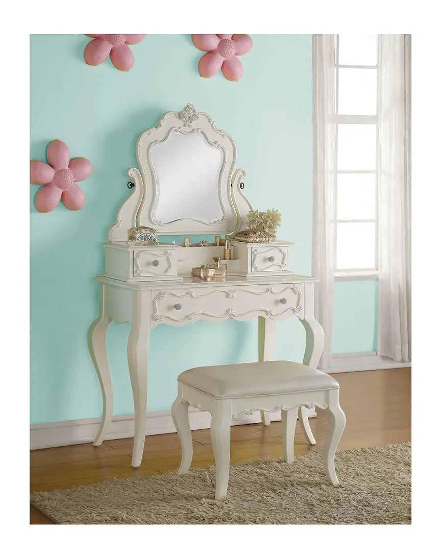 Edalene Vanity Stool - Pearl White, Faux Leather image