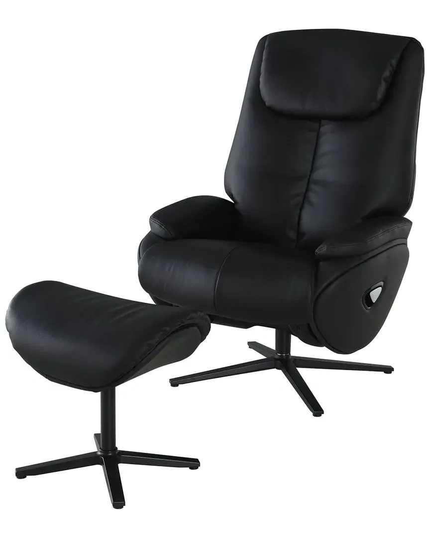 Labonita Swivel Accent Chair with Ottoman - Black, Leather image
