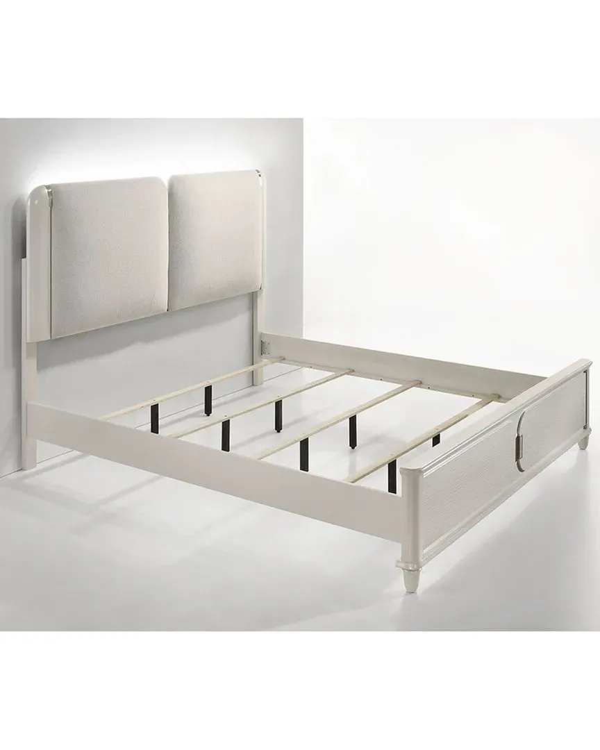 Laveda Queen Bed with LED - Grey, Boucle