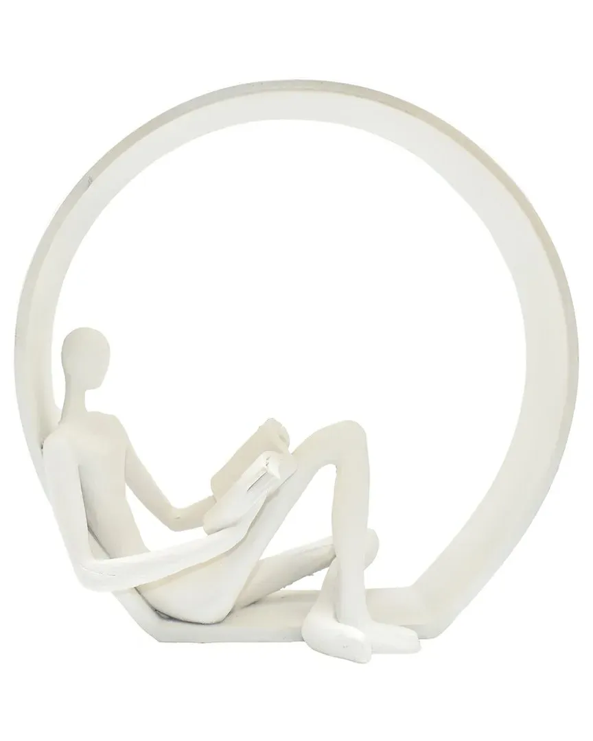 Encircled Reader Sculpture - White, Resin