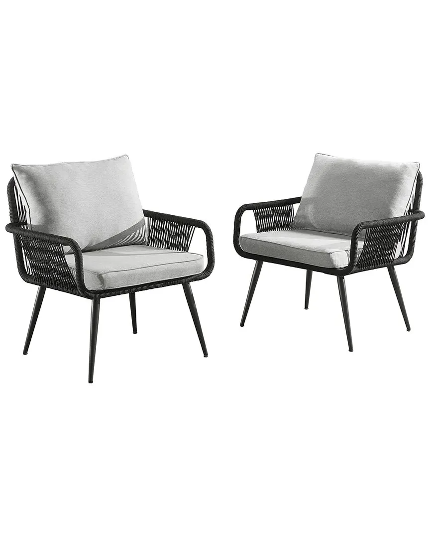 Andover Outdoor Bistro Set with Rope Chairs & Table - Grey