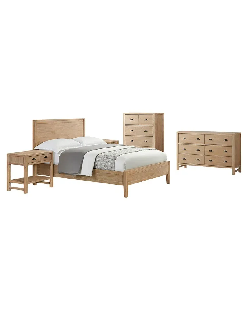 Arden 5-Piece King Size Bedroom Set with Shelves - Natural Wood