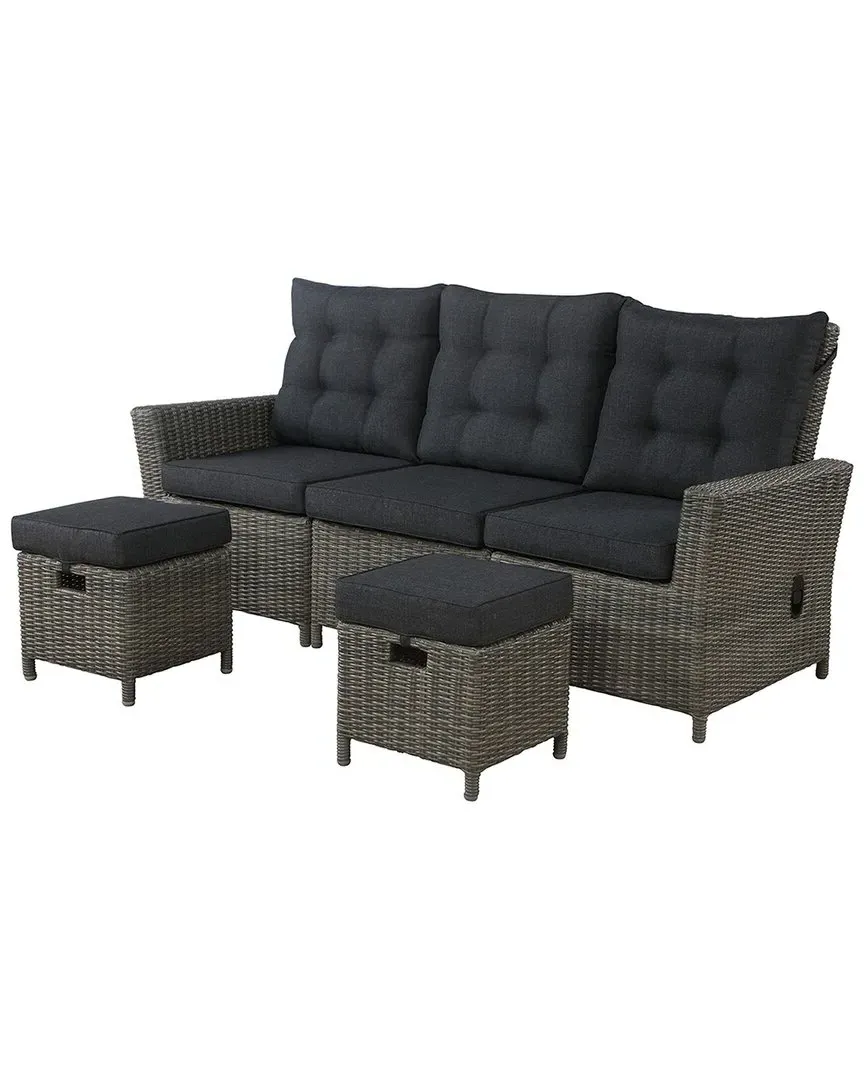Asti 3-Piece Reclining Sofa Set with Ottomans - Dark Grey, Wicker