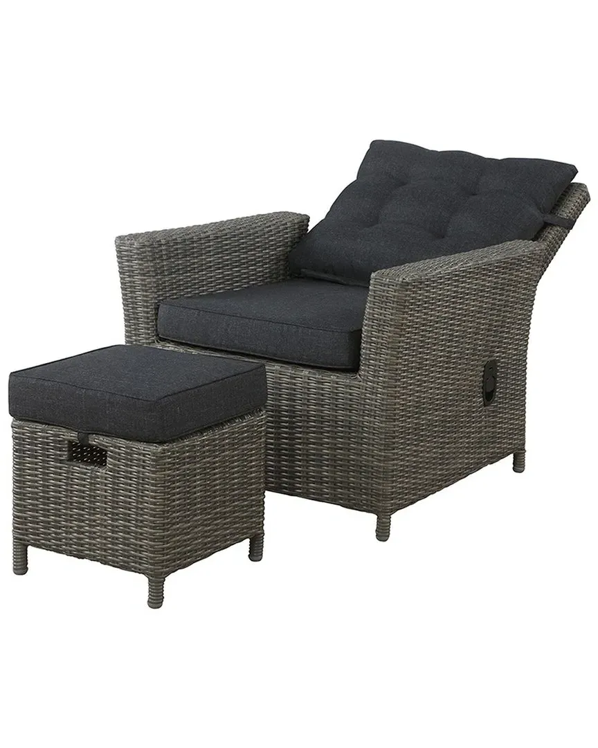 Asti Outdoor Recliner with Ottoman - Dark Grey, Wicker
