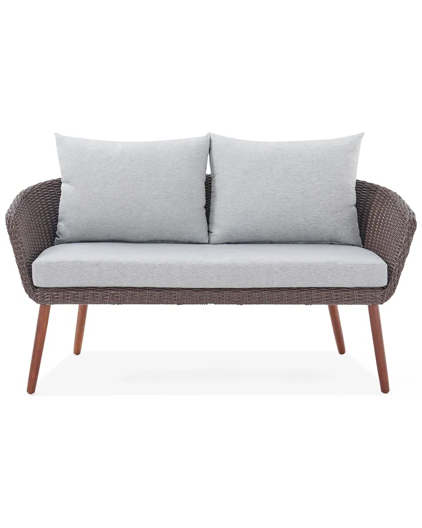 Athens Two-Seat Outdoor Bench - Brown, Wicker image