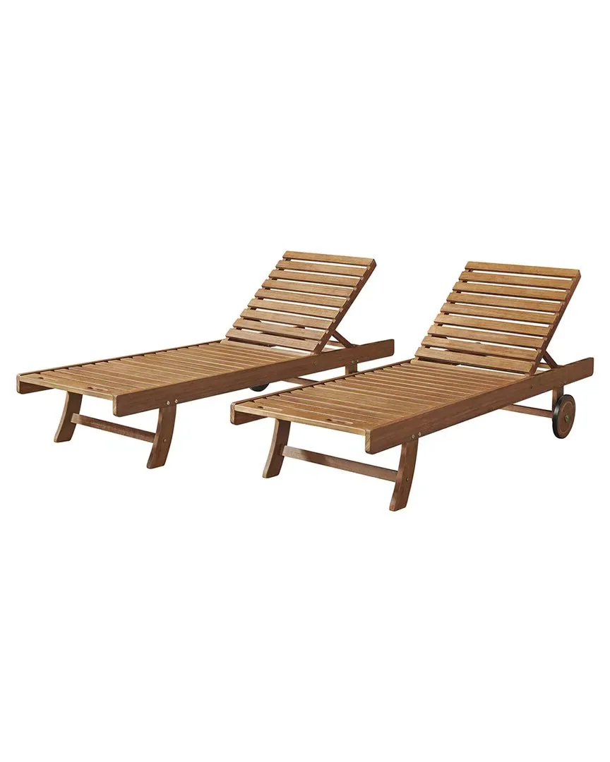 Caspian Outdoor Lounge Chair Set of 2 - Natural, Eucalyptus Wood