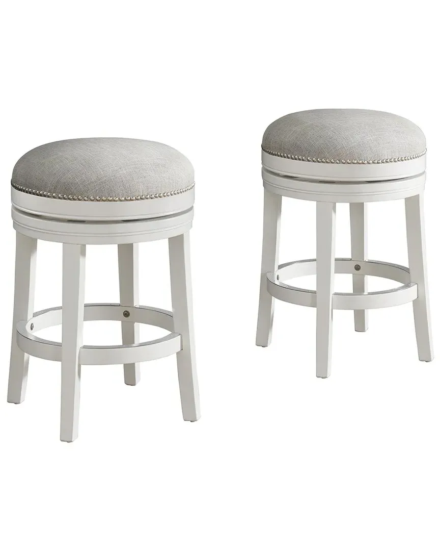 Clara Set of 2 Swivel Counter Height Stools - White, Rubberwood