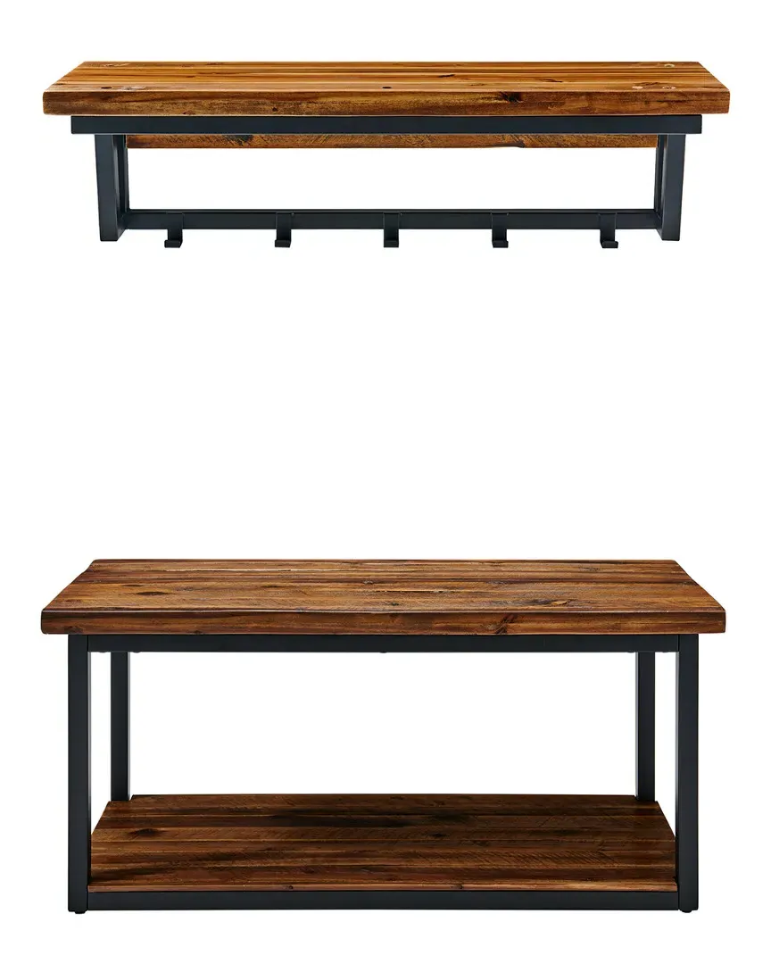 Claremont 40in Coat Hook and Bench Set - Rustic Wood