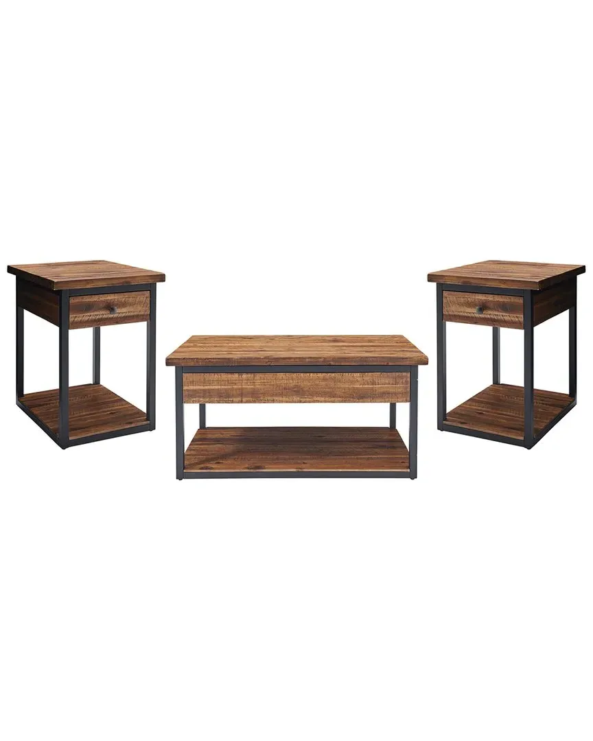 Claremont Coffee Table Set with End Tables - Rustic Wood