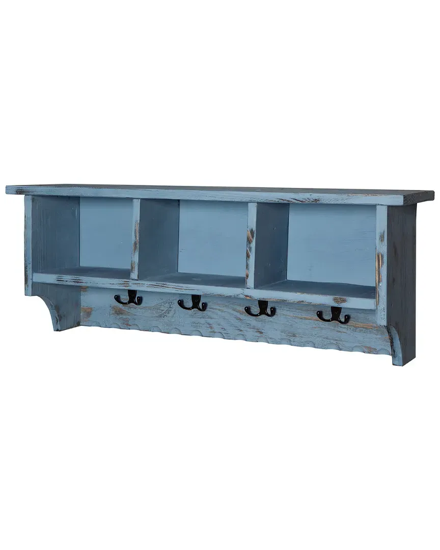 Country Cottage Coat Hooks with Storage Cubbies - Blue