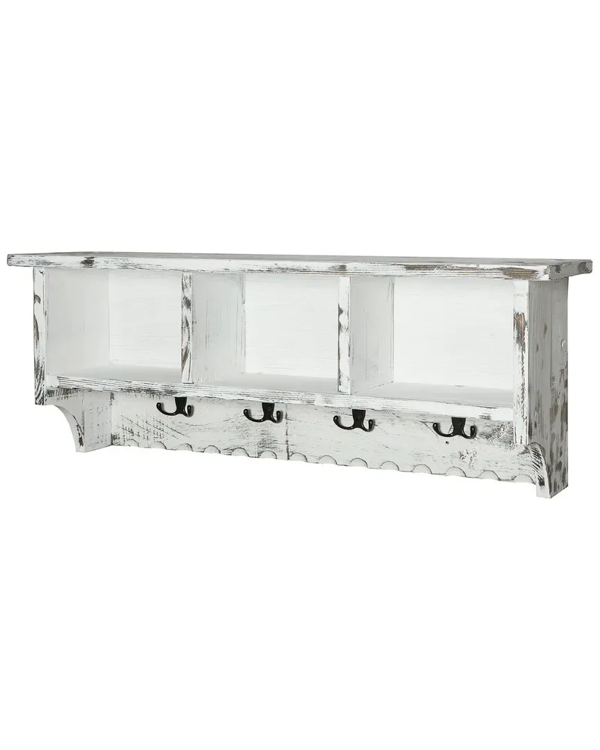 Country Cottage Coat Hooks with Storage Cubbies - White