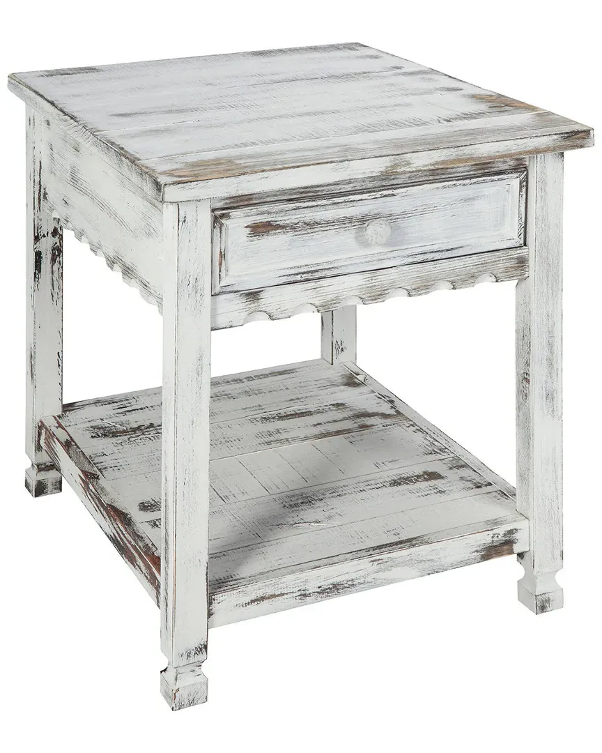Country Cottage End Table with Drawer - White