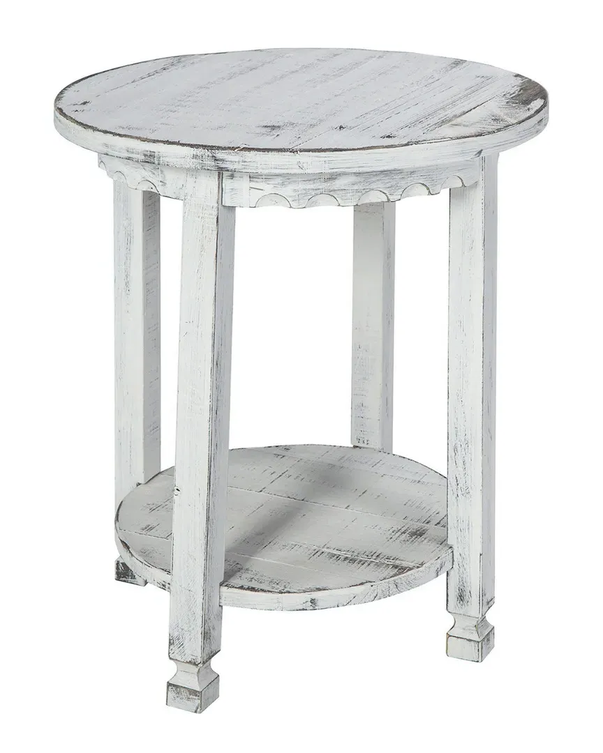 Country Cottage Round End Table with Storage - White