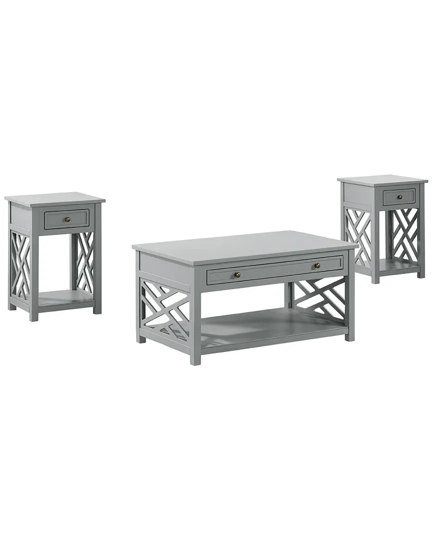 Coventry Coffee Table & Two End Tables with Drawers - Grey