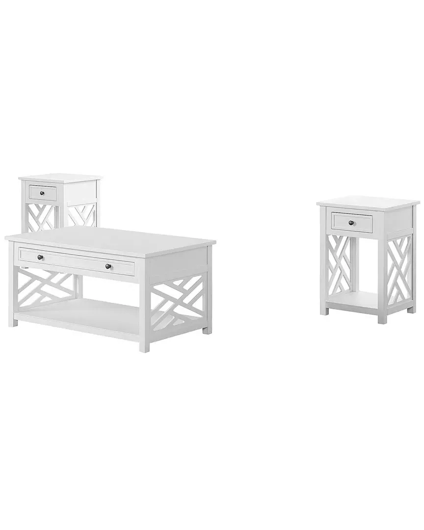 Coventry Coffee Table & Two End Tables with Drawers - White