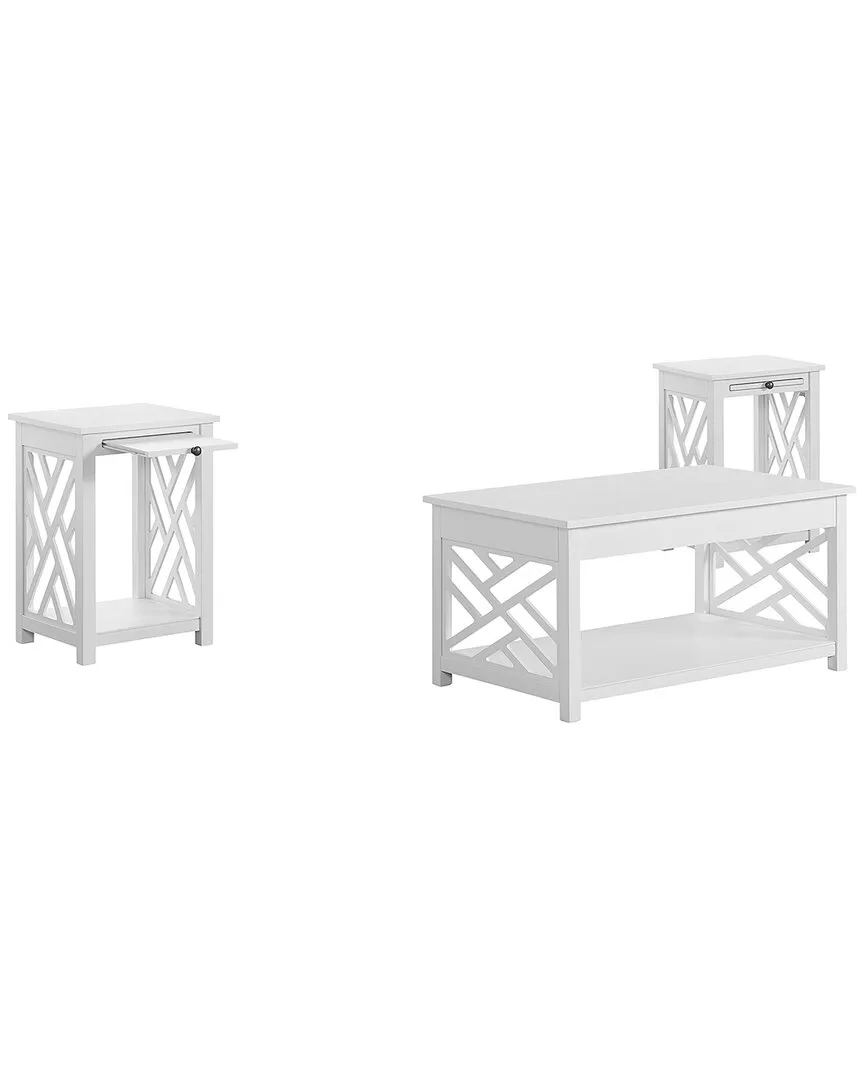 Coventry Coffee Table & Two End Tables with Tray Shelf - White