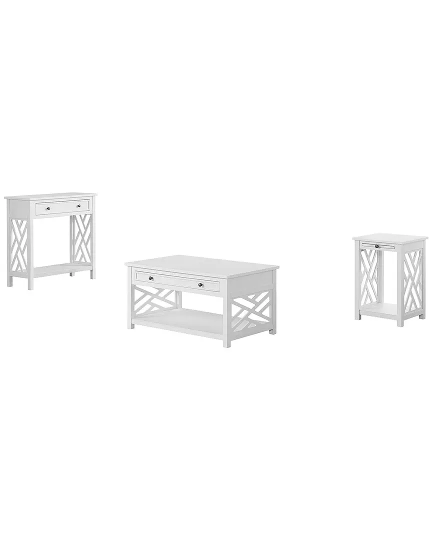 Coventry Coffee Table with Drawer, End Table & Console Set - White