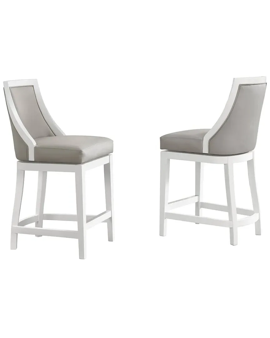 Ellie Set of 2 Counter Height Stools with Back - White, Rubberwood