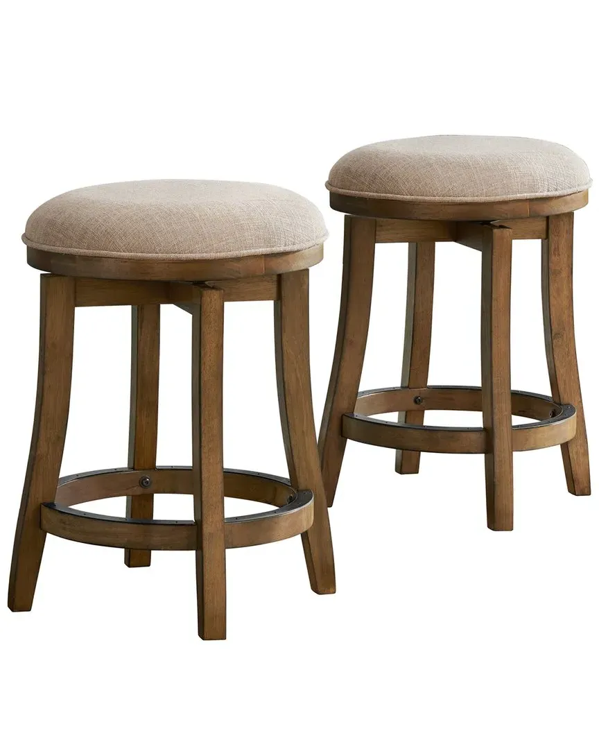 Ellie Set of 2 Counter Height Stools with Swivel - Brown, Rubberwood image