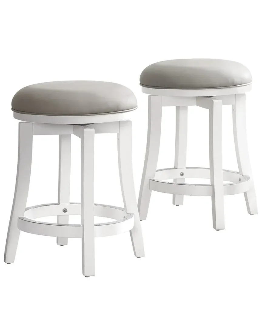 Ellie Set of 2 Counter Height Stools with Swivel - White, Rubberwood