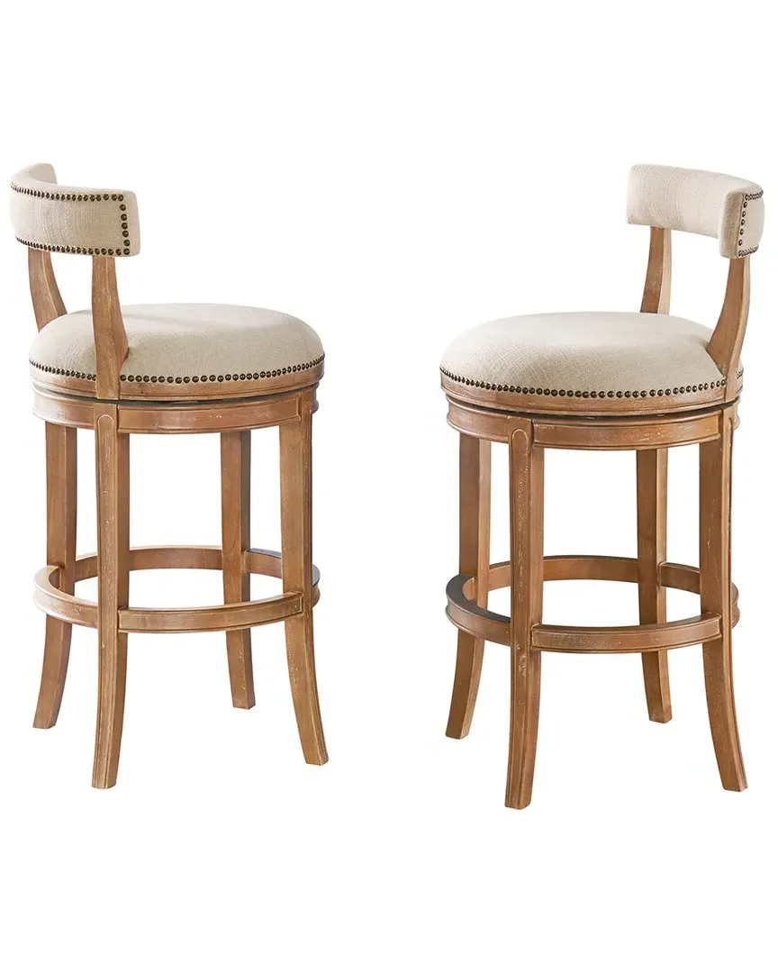 Hanover Set of 2 Swivel Bar Height Stools - Brown, Rubberwood
