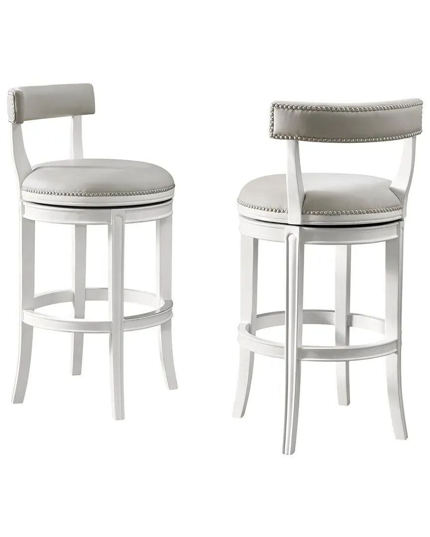 Hanover Set of 2 Swivel Bar Height Stools - White, Rubberwood