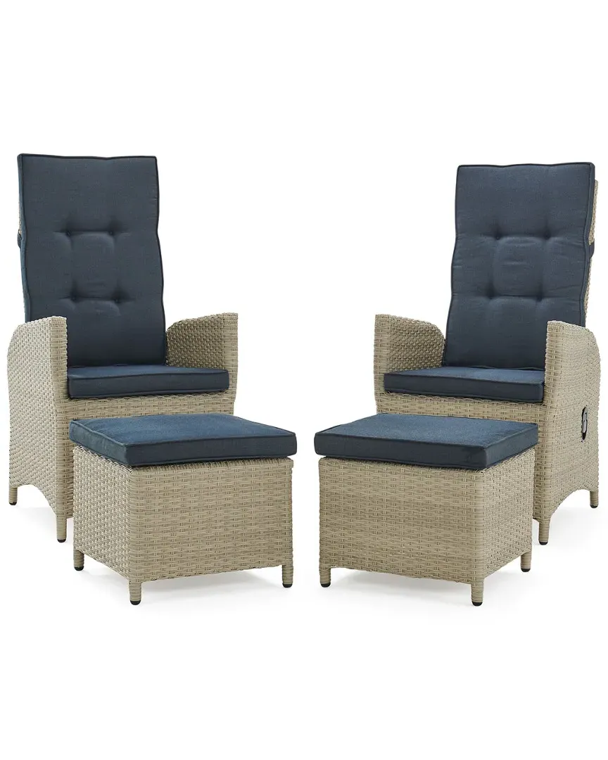 Haven Outdoor Recliners with Ottomans - White Wicker