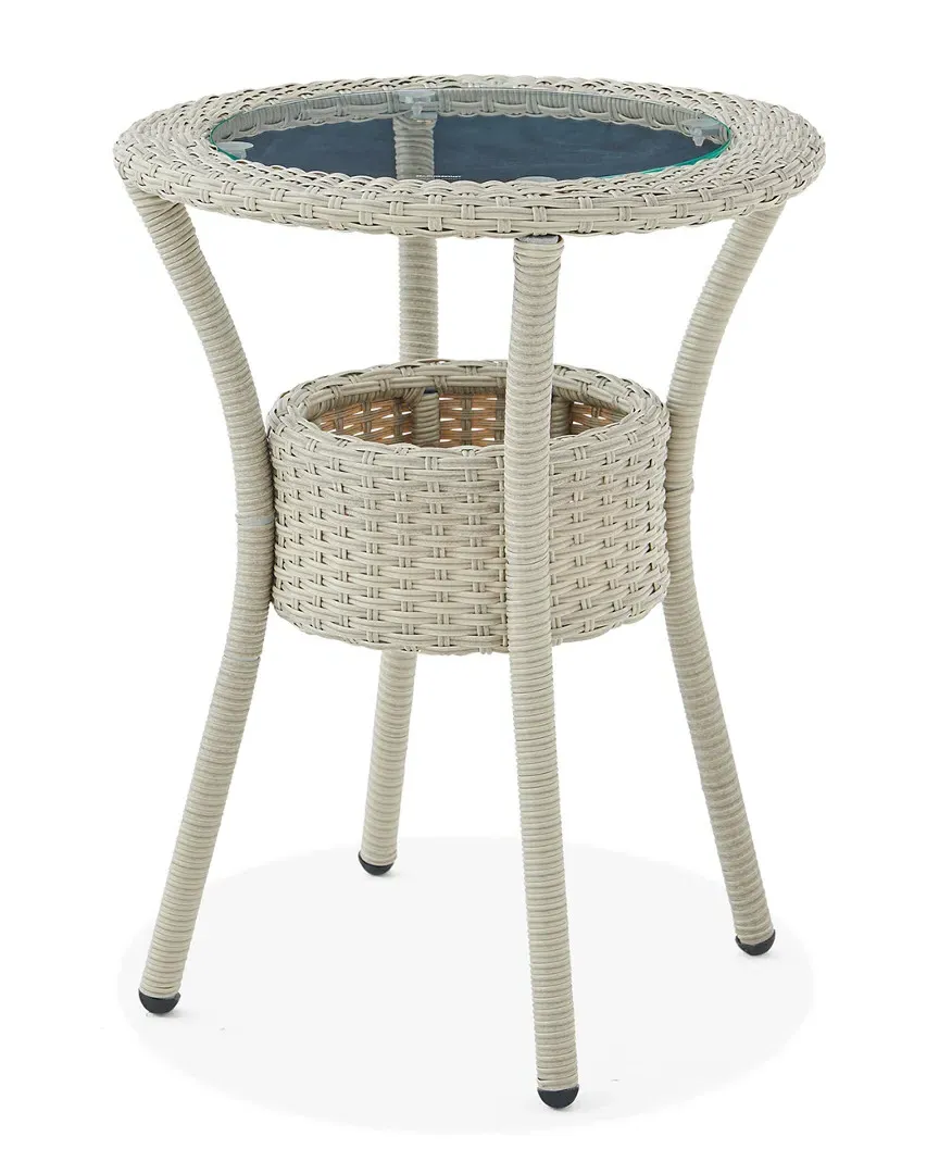 Haven Round Glass-Top Accent Table with Storage - Wicker image