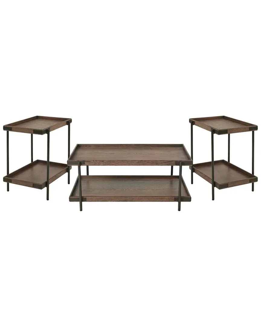 Kyra 3-Piece Coffee Table Set - Rustic Brown, Oak image