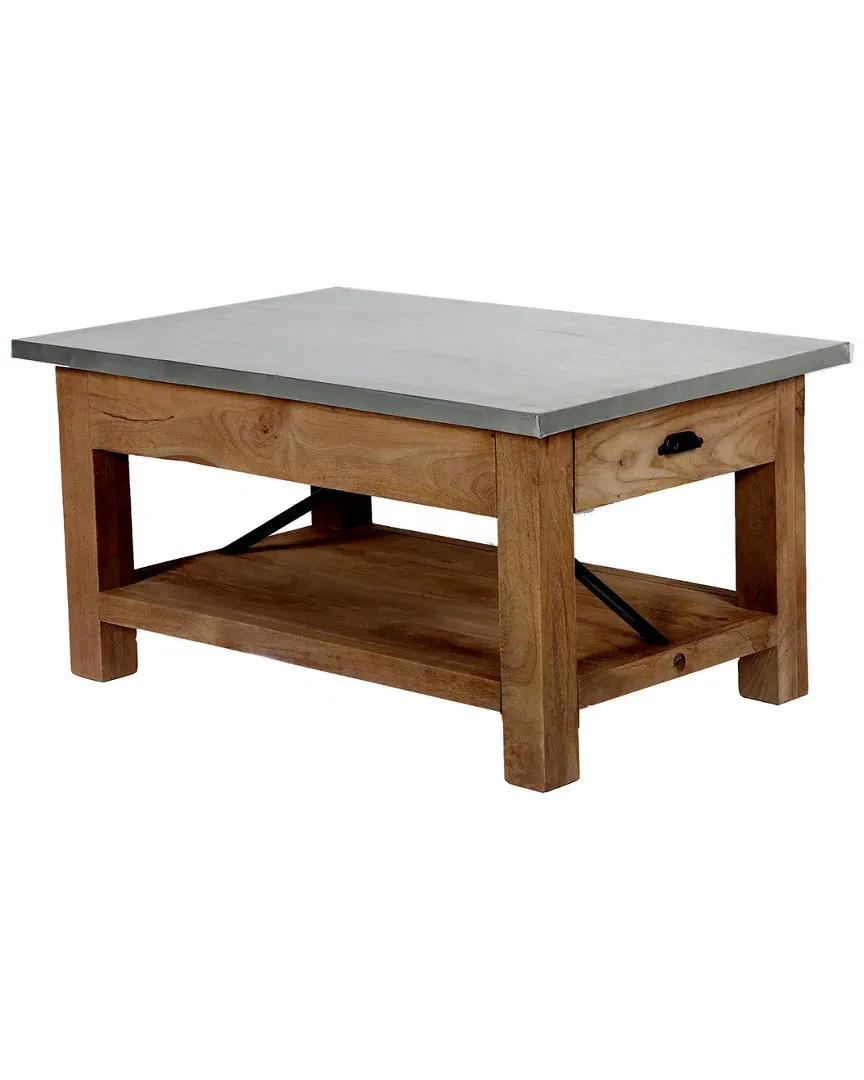 Millwork 36in Coffee Table with Shelf - Wood, Zinc Metal