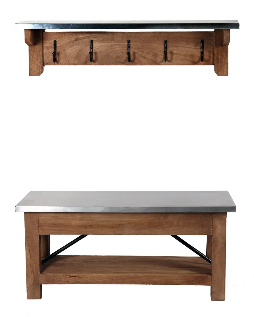 Millwork 40in Bench with Coat Hook Shelf - Wood, Zinc Metal