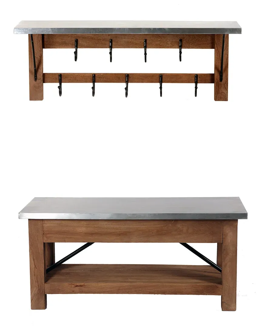 Millwork 40in Bench with Open Coat Hook Shelf - Wood, Zinc Metal