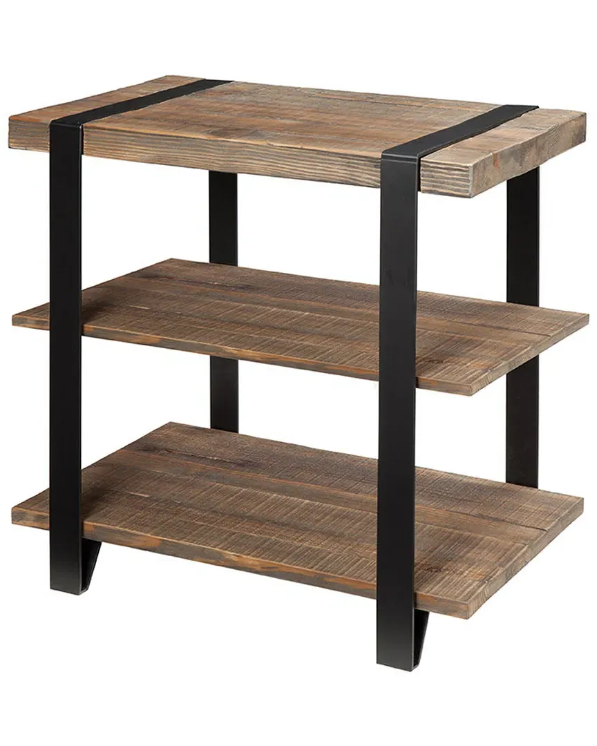 Modesto End Table with Shelf and Metal Strap - Reclaimed Wood