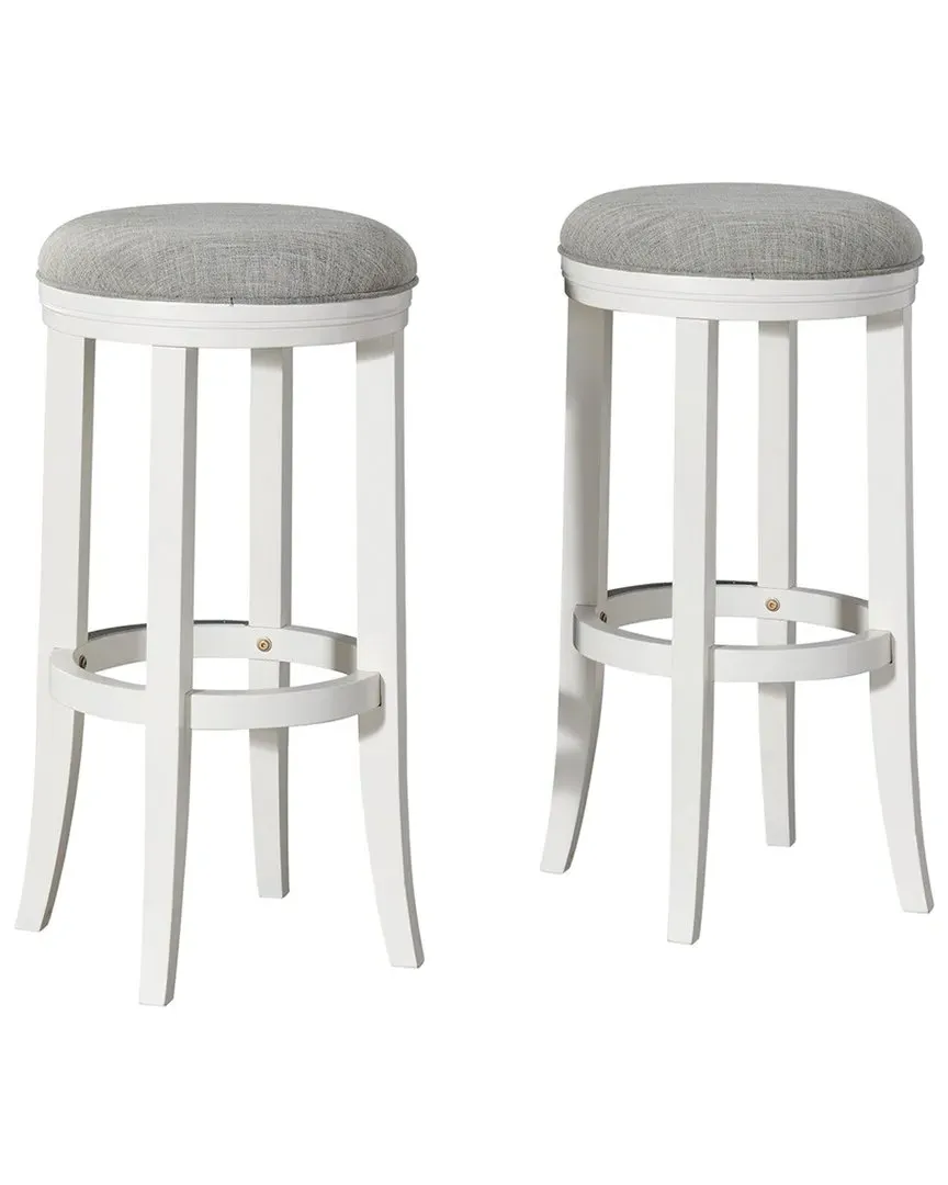 Natick Set of 2 Bar Height Stools - White, Rubberwood