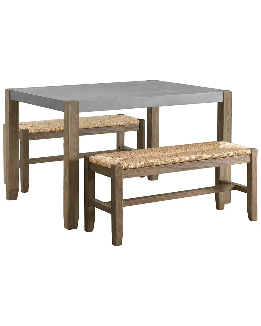 Newport 3-Piece Dining Table with Rush-Seat Benches - Grey image