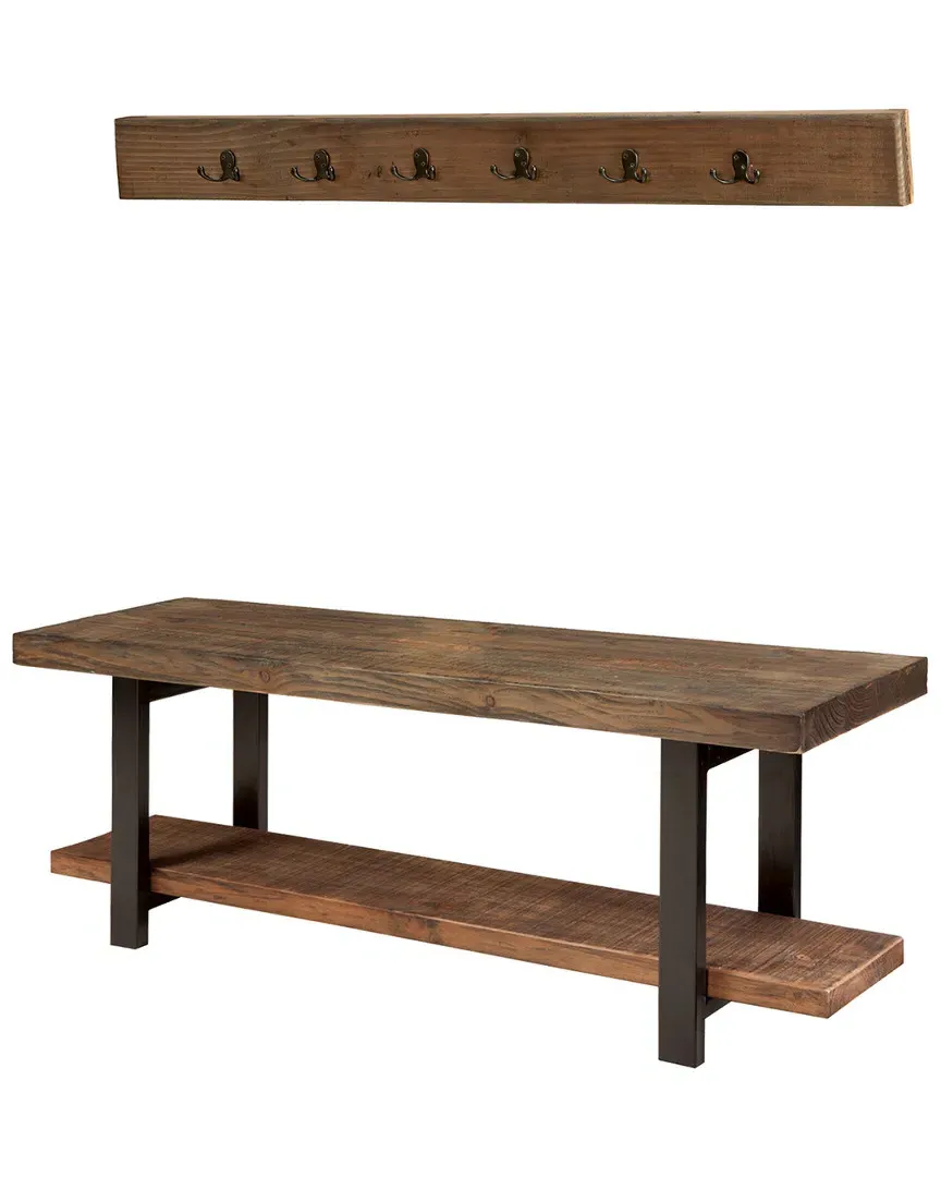 Pomona 48in Storage Coat Hook with Bench - Natural, Pine Wood