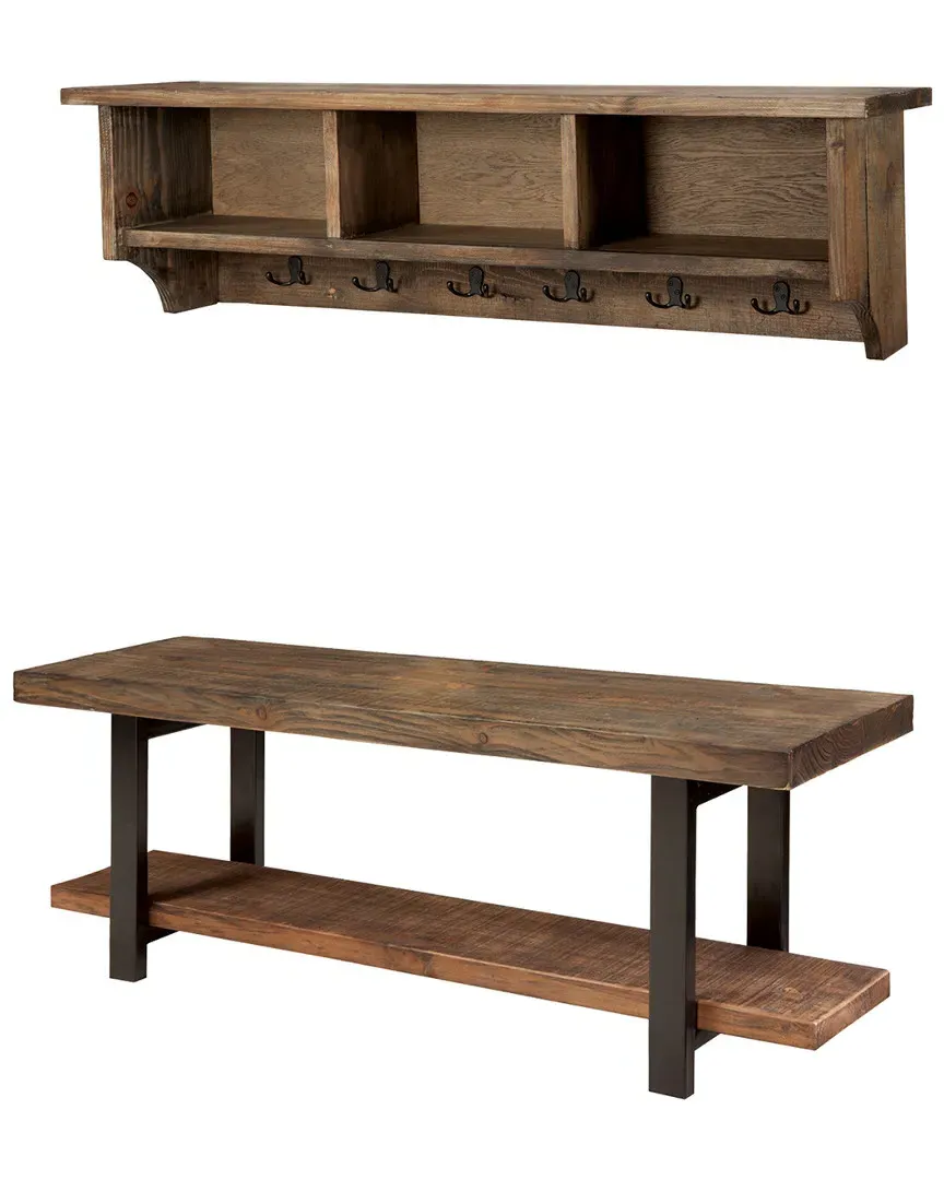 Pomona 48in Wall Coat Hook with Bench - Natural, Pine Wood